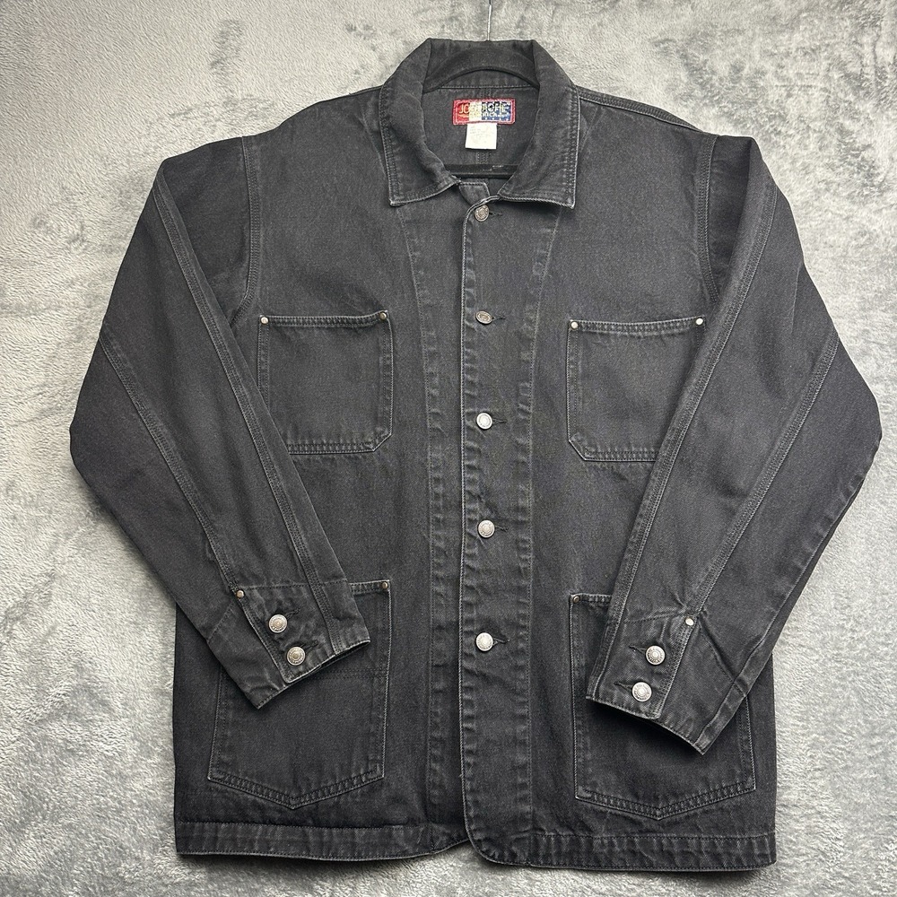 VTG 80s-90s Jordache Denim Jacket Men's L Black Vintage Trucker Copper Buttons